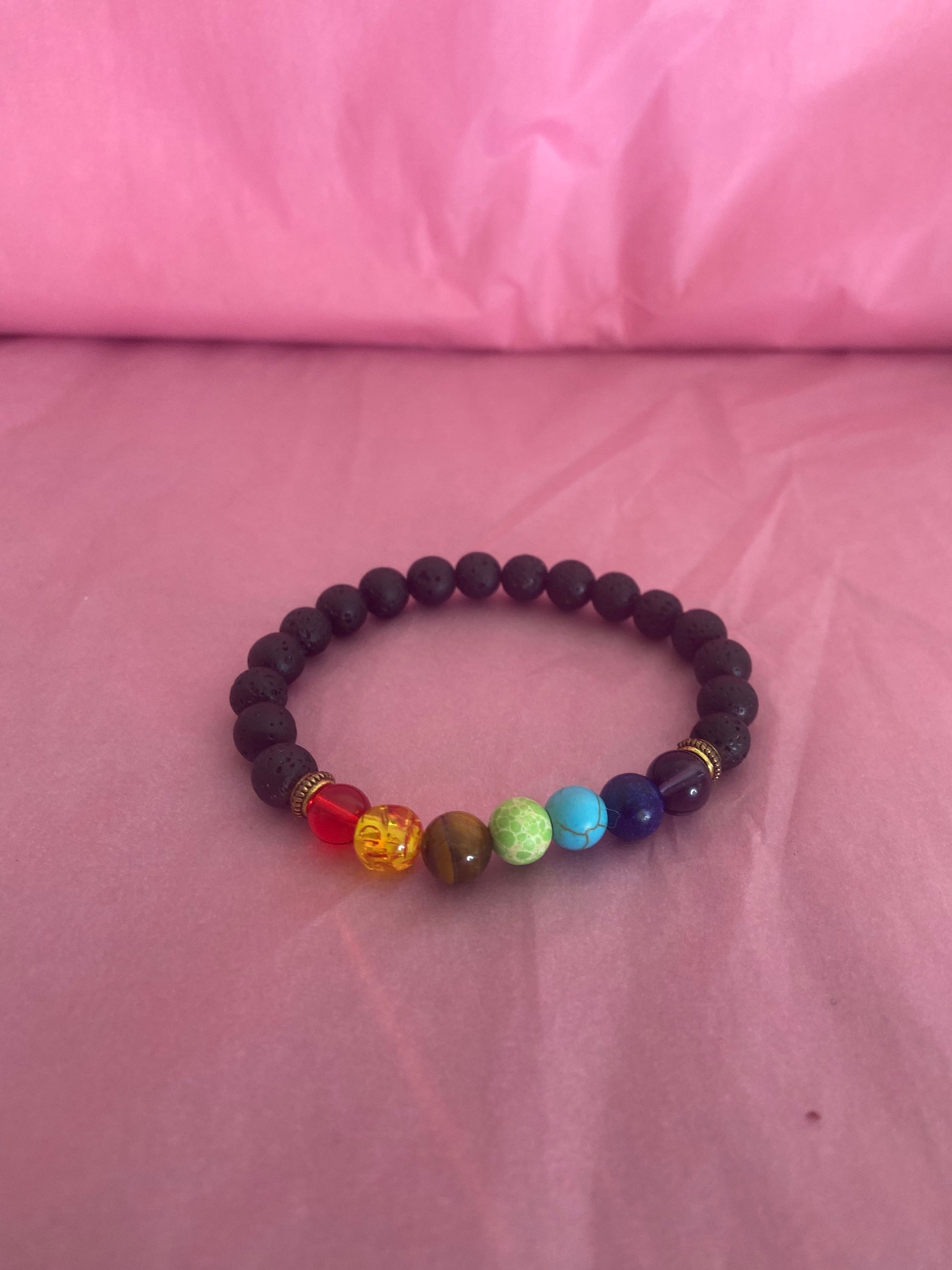 8mm LAVA ROCK 7 CHAKRA BEADS  CHARGED/ ENERGIZED BRACELET image 0