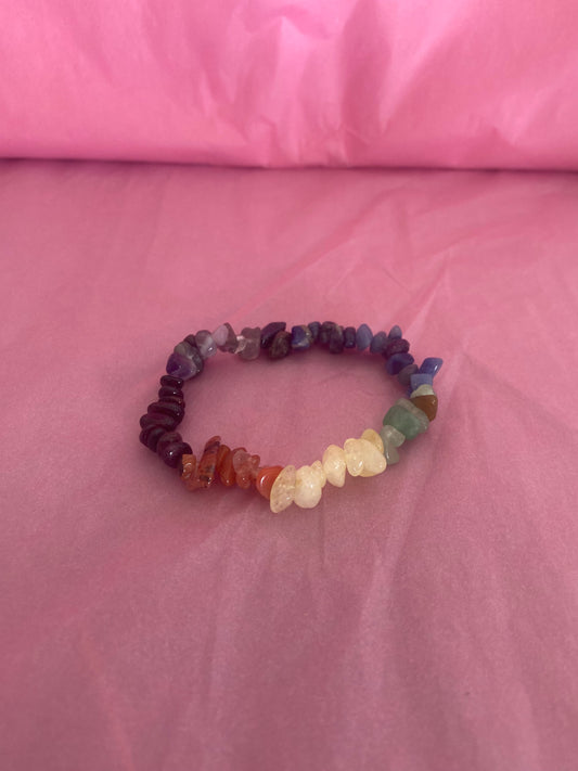  7 CHAKRA RAINBOW GEMSTONE CHIP/ CHARGED/ ENERGIZED BRACELET  image 0
